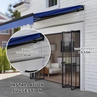 Outsunny 3 x 2.5m Electric Awning with LED Light and Remote Controller, Aluminium Frame DIY Retractable Awning, UV50+ Sun Shade Canopy for Garden Patio Deck Door Window, Blue(m-8)