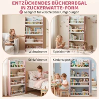 AIYAPLAY Kinderbücherregal mit 4 Etagen, Wandmontiertes Bücherregal für Kinderzimmer, Spielzimmer, Wohnzimmer, Rosa(m-7)