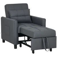 HOMCOM Linen-Look Single Chair Bed - Grey(m-10)