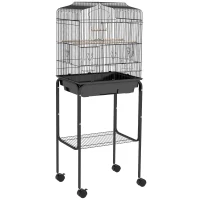 PawHut Bird Cage Budgie Cages for Finch Canary Parakeet with Stand Wheels Slide-out Tray Accessories Storage Shelf, Black(m-1)