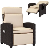 Outsunny 145° Reclining Rattan Armchair, with Footrest - Brown/Khaki(m-10)
