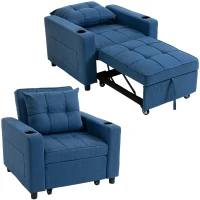 HOMCOM 3-in-1 Single Sofa Bed, Convertible Sleeper Chair Bed - Dark Blue(m-10)