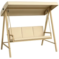 Outsunny Three-Seat Garden Swing Chair, with Adjustable Canopy - Beige(m-10)