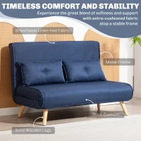 HOMCOM Two-Seater Linen-Look Sofa Bed - Dark Blue(m-6)