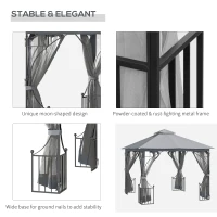 Outsunny 3 x 3m Garden Gazebo Patio Party Tent Shelter Outdoor Canopy Double Tier Sun Shade with Metal Frame and Netting, Light Grey(m-5)