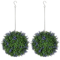 HOMCOM Set of 2 Artificial Plant Topiary Balls, UV-protected Fake Decorative Plants, Purple(m-10)