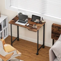 HOMCOM Folding Small Desk on Wheels - Rustic Brown(m-2)