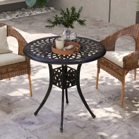 Outsunny 78 cm Round Garden Dining Table with Parasol Hole Antique Cast Aluminium Outdoor Table Only, Bronze Tone(m-6)