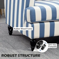 HOMCOM Modern Cuddle Chair, Velvet Single Sofa Armchair with Stripe, Turned Legs and Wide Seat, Upholstered Snuggle Chair for Living Room, Bedroom, Blue and White(m-6)