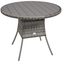 Outsunny 90 cm Wood-Effect Rattan Garden Table - Grey(m-1)
