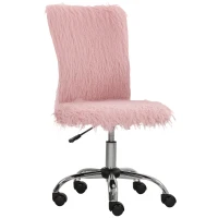 HOMCOM Plush Office Desk Chair, Modern Armless Swivel Vanity Chair with Adjustable Height for Home Office, Bedroom, Living Room, Pink(m-1)