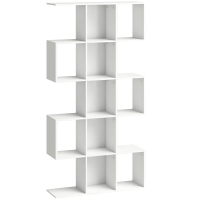 HOMCOM 5-Tier Bookshelf, S Shaped Geometric Bookcase with 15 Compartments, White Wood Effect
