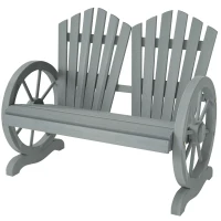 Outsunny Fir Wood Love Seats with Wheel-Shaped Armrests, Large Load-Bearing Chair, Grey(m-10)
