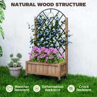 Outsunny Wooden Planter, with Metal Trellis - Brown/Black(m-7)