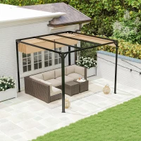 Outsunny 3 x 3m Aluminium Pergola, with Retractable Roof and Wall - Khaki(m-2)