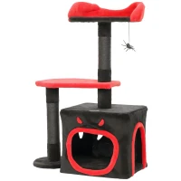 PawHut Cat Tree, Gothic Cat Tower with Scratching Posts, Cute Condo, Coffin Platform, Bed and Spider Toy, Halloween(m-1)