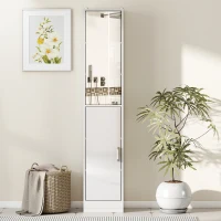 kleankin Tall Bathroom Cabinet with Mirror and Adjustable Shelf - High Gloss White(m-7)