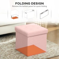HOMCOM Foldable Sherpa Fleece Storage Ottoman - Pink(m-6)