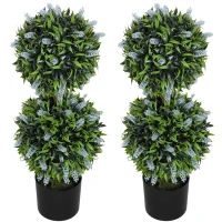 HOMCOM Set of 2 Decorative Artificial Plants Ball Trees with Lavender Flowers in Pot Fake Plants for Home Indoor Outdoor Decor, 70cm, Blue(m-11)