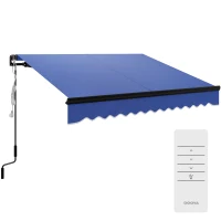 Outsunny 2.5 x 2m Electric Awning with LED Light and Remote Controller, Aluminium Frame DIY Retractable Awning, UV50+ Sun Shade Canopy for Garden Patio Deck Door Window, Blue(m-10)