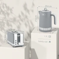 HOMCOM Sleek Textured Kettle and Toaster Set - Grey(m-3)