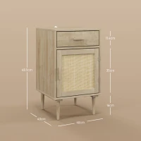 HOMCOM Bedside Table, Rattan Side Tables with Drawer, Cabinet and Adjustable Shelf, Boho Bedside Cabinet with Storage for Bedroom, Living Room, Natural Wood Effect(m-3)