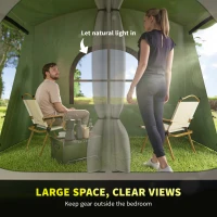 Outsunny 4 Man Tunnel Tent, Family Camping Tent with Porch, Bedroom and Living Area, Sewn in Groundsheet, 3000mm Waterproof, Portable with Bag for Hiking, Festival, Backpacking, Green(m-5)