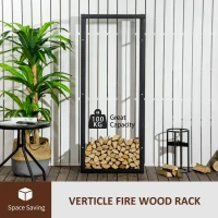 HOMCOM Metal Firewood Log Holder Tall Firewood Rack Indoor Outdoor Fireplace Wood Storage Shelf, Black, 60Wx25Dx150Hcm(m-4)