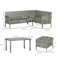 Outsunny 5 Pieces Rattan Garden Furniture Set with Dining Table, Cushions - Dark Blue(m-3)