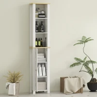 kleankin Slim Bathroom Storage Unit with Open Compartment, Bathroom Storage Cabinet with Adjustable Shelf, 34 x 23 x 165 cm, White(m-7)