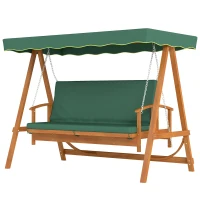 Outsunny 3 Seater 2-in-1 Wooden Garden Swing Seat Swing Chair Outdoor Convertible Hammock Bench Furniture Lounger Bed Wood, Dark Green(m-11)