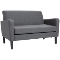 HOMCOM Linen Modern-Curved 2-Seat Sofa Loveseat w/ Thick Cushion Wood Legs Foot Pads Single Compact Home Furniture Grey(m-1)