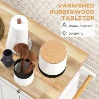 HOMCOM Rolling Kitchen Island Storage Trolley with Rubber Wood Top & Drawers for Dining Room, White(m-5)
