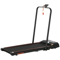 HOMCOM Foldable Walking Treadmill, with LED Display and Wheels, for Home, Office, Gym, Red(m-1)