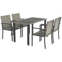 Outsunny Outdoor Dining Set 5 Pieces Patio Conservatory with Tempered Glass Tabletop,4 Dining Chairs - Mixed Grey(m-11)