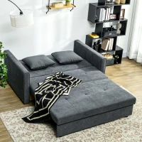 HOMCOM 2 Seater Sofa Bed with Hidden Storage, Pull Out Convertible Bed Settee, Modern Snow Flannel Loveseat Sofa Sleeper with 2 Cushions for Living Room, Guest Room, Dark Grey(m-7)