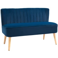 HOMCOM Modern Double Seat Sofa Foam Padding High Back Soft Comfortable Compact Couch Home Office Dark Blue(m-1)