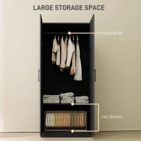 HOMCOM Double Panel Door Wardrobe, with Shelves - Black(m-4)