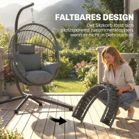 Outsunny Outdoor Hängesessel Hängesessel, inkl. Polster, Egg-Chair, 120 cm x 106 cm x 188 cm,  Grau(m-5)