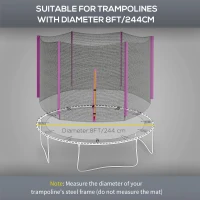 SPORTNOW 8ft Trampoline Net Replacement with 6 Plastic Pole Covers, Weather-Resistant Trampoline Netting Replacement with Zipped Entrance, Poles Not Included, Pink(m-4)