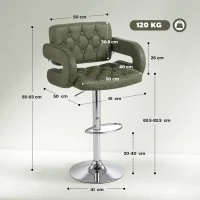 HOMCOM PU Leather Upholstered Swivel Bar Stool, Height Adjustable with Back, Armrest, Footrest, Green(m-3)