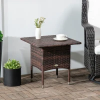 Outsunny Outdoor Rattan Side Table Coffee Table with Plastic Board, Full Woven Table Top for Patio, Garden, Balcony, Mixed Brown(m-2)