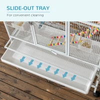 PawHut Large Bird Cage Budgie Cage 3 Tier Aviary with Stand Wheels, Toys, Ladders, Shelf for Canaries, Finches, Cockatiels, Parakeets - White(m-6)