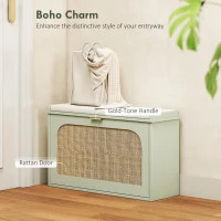 HOMCOM Boho Shoe Bench with Padded Seat and Flip-Drawer - Light Green(m-4)