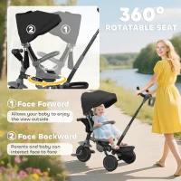 AIYAPLAY 6 in 1 Foldable Kids Trike with Adjustable Parent Handle & Canopy for Ages 1-5, Black(m-5)