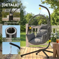 Outsunny Scaun Suspendat de Exterior, cu Pernă, Tip Ou, 120 cm x 106 cm x 188 cm, Gri(m-7)