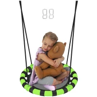 AIYAPLAY 60cm Diameter Kid Nest Swing Seat with Height Adjustable Ropes, for Outdoor, Indoor, Black/Green(m-10)