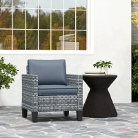 Outsunny Single Rattan Armchair, with Cushions - Light Grey(m-7)