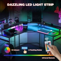 HOMCOM 'L' Shaped Work Desk, with LED Lights - Black(m-5)