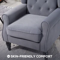 HOMCOM Wingback Accent Chair, Retro Upholstered Button Tufted Occasional Chair for Living Room and Bedroom, Charcoal Grey(m-6)